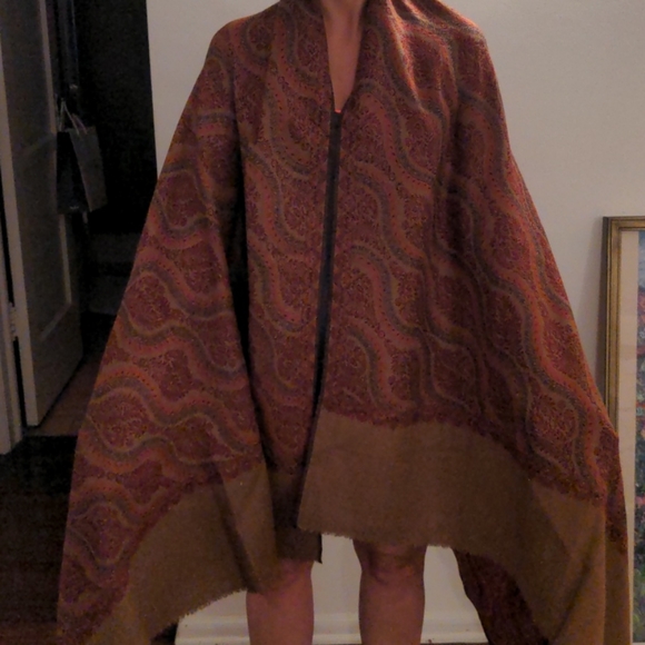 Red and army green Pashmina shawl 2 sided - Picture 5 of 7